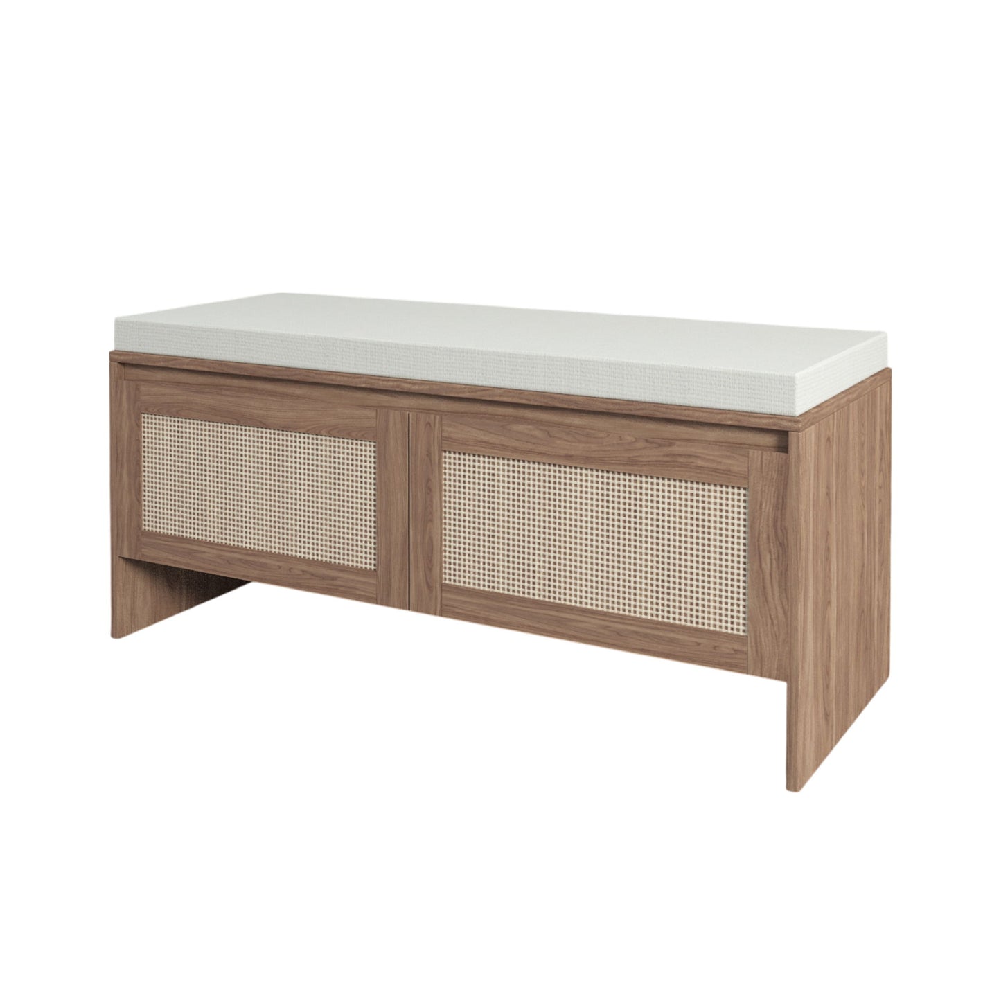 Storage Bench With Cushion, Shoe Cabinet With 2 Doors - Antique Natural / Rattan - The Sleep Loft - Online Mattress Showroom NYC
