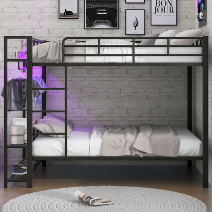 Bunk Bed With Storage Shelves, Clothes Hooks, LED Light - The Sleep Loft - Online Mattress Showroom NYC
