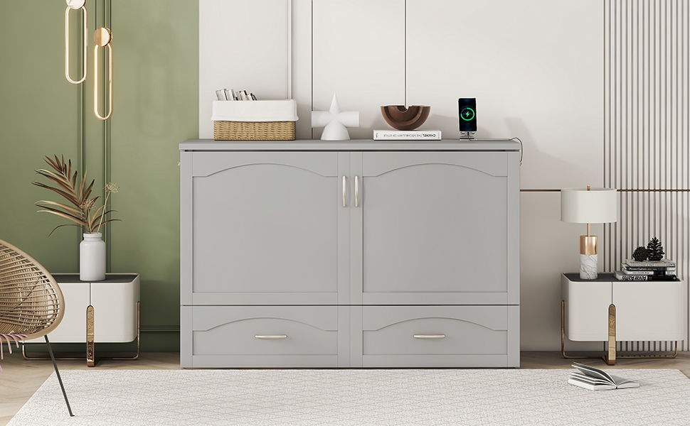 Murphy Wall Bed With Drawer And A Set Of Sockets & USB Ports, Pulley Structure Design - The Sleep Loft - Online Mattress Showroom NYC