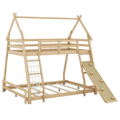Twin Over Queen House Bunk Bed With Climbing Nets And Climbing Ramp - The Sleep Loft - Online Mattress Showroom NYC