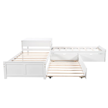 L Shaped Platform Bed With Trundle And Drawers Linked With Built In Desk - The Sleep Loft - Online Mattress Showroom NYC