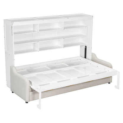 Murphy Cabinet Bed With Folding Sofa, Built In Storage Shelves And LED Light - The Sleep Loft - Online Mattress Showroom NYC