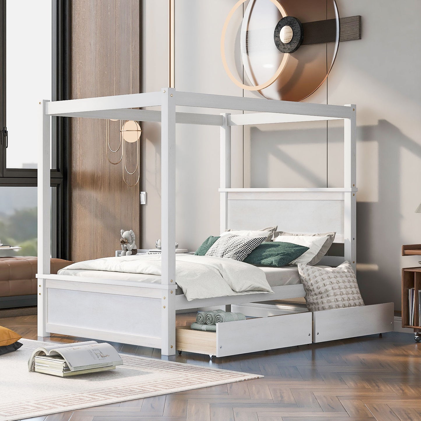 Canopy Platform Bed With Drawers, Support Slats, No Box Spring Needed - The Sleep Loft - Online Mattress Showroom NYC