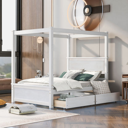 Canopy Platform Bed With Drawers, Support Slats, No Box Spring Needed - The Sleep Loft - Online Mattress Showroom NYC