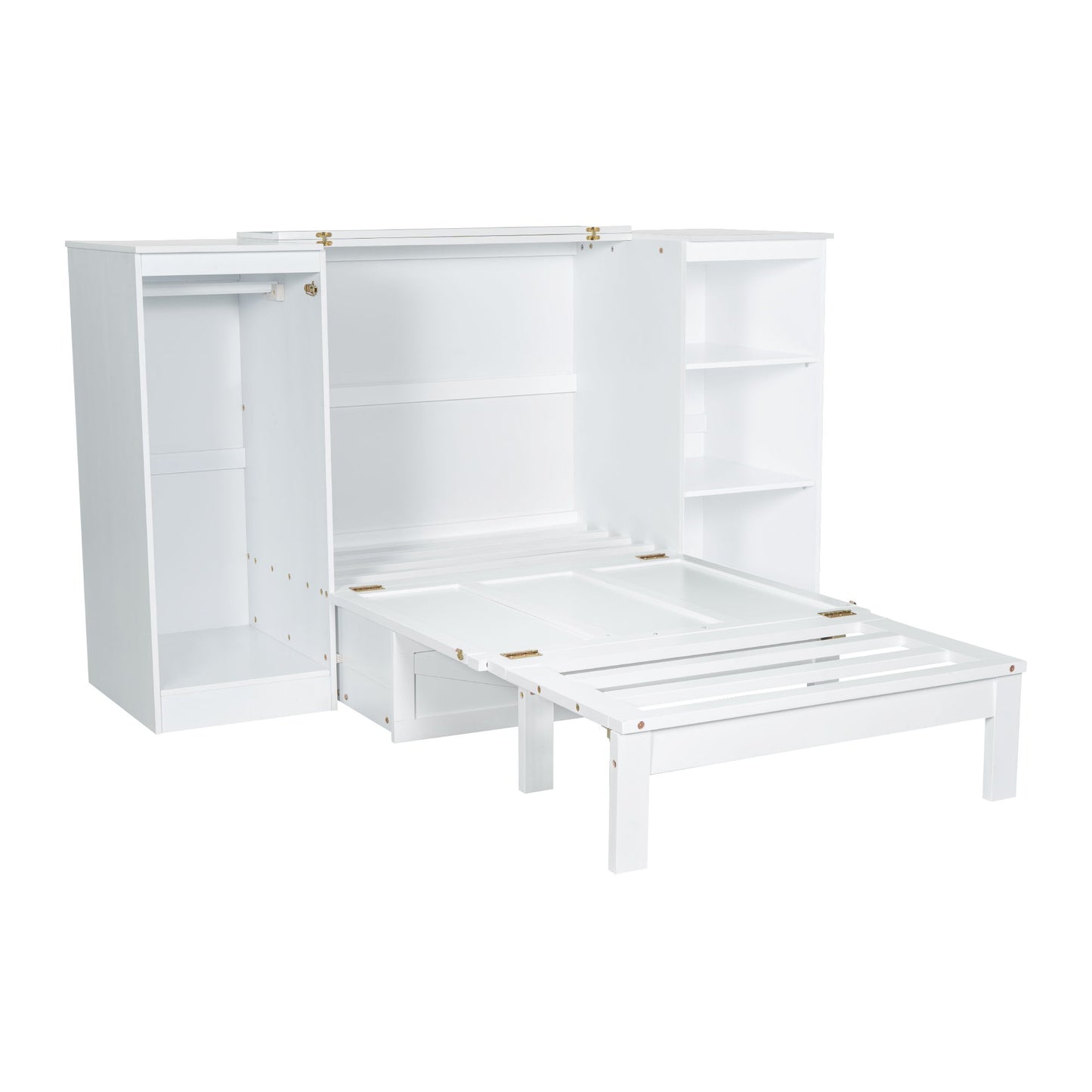 Twin Size Murphy Bed With Bedside Shelves And Wardrobe - White - The Sleep Loft - Online Mattress Showroom NYC