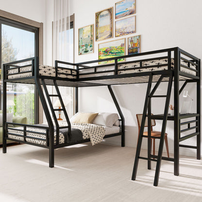 Twin Over Full Bunk Bed With Loft And Desk, L-Shaped Design For 3 Sleepers - Black - The Sleep Loft - Online Mattress Showroom NYC