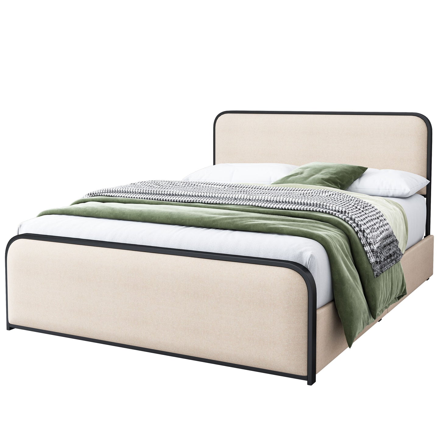 Modern Bed With Curved Upholstered Headboard And Footboard, Heavy Duty Metal Slats - The Sleep Loft - Online Mattress Showroom NYC