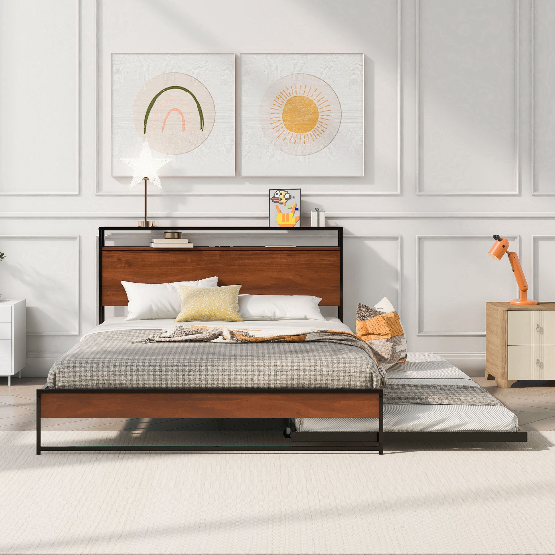 Platform Bed Frame With Trundle, USB Ports And Slat Support, No Box Spring Needed - The Sleep Loft - Online Mattress Showroom NYC