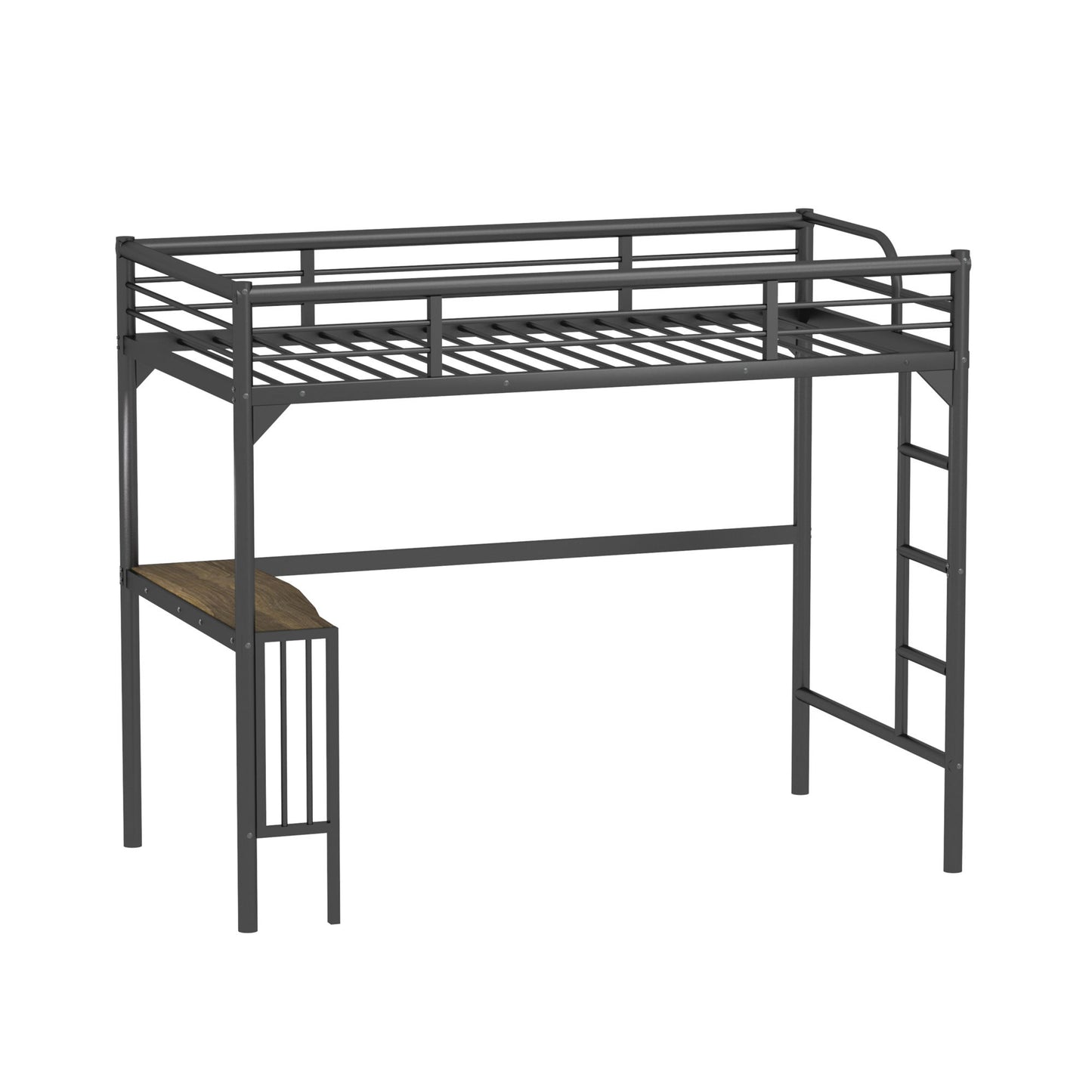 Twin Metal Loft Bed With Desk, Ladder And Guardrails, Bookdesk Under Bed - Black - The Sleep Loft - Online Mattress Showroom NYC