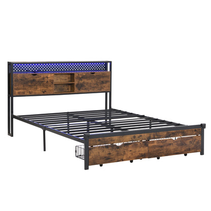 Modern Metal Platform Bed Frame With Wooden Headboard, USB Charging Station, Storage Drawers - The Sleep Loft - Online Mattress Showroom NYC