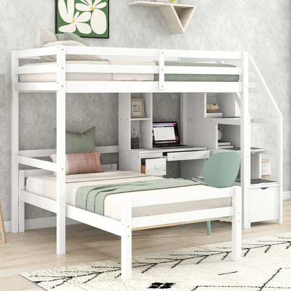 Loft Bed With Stand Alone Bed, Storage Staircase, Desk, Shelves, And Drawers - The Sleep Loft - Online Mattress Showroom NYC