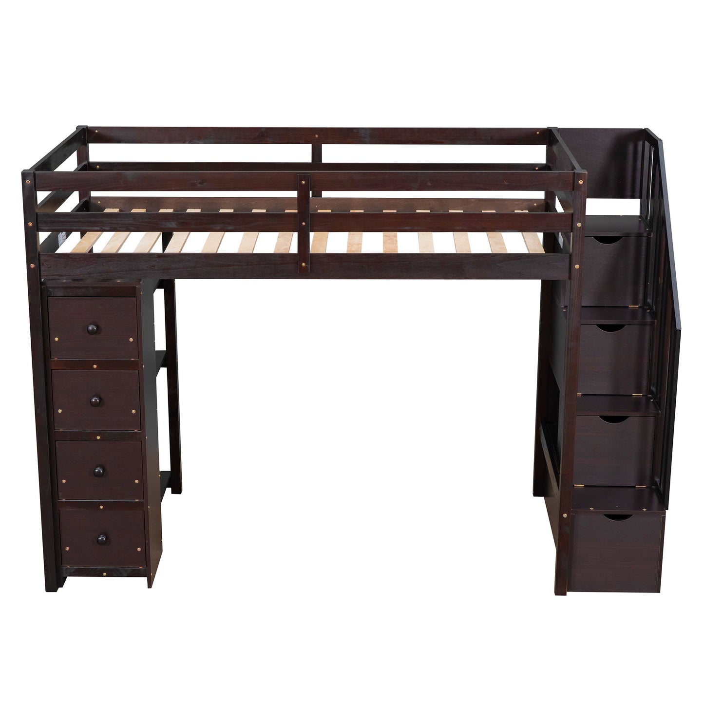 Loft Bed With Storage Drawers And Stairs With Shelves - The Sleep Loft - Online Mattress Showroom NYC