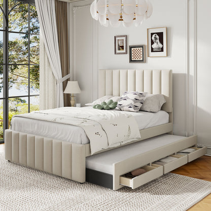 Upholstered Platform Bed With Twin Size Trundle And 3 Drawers - The Sleep Loft - Online Mattress Showroom NYC
