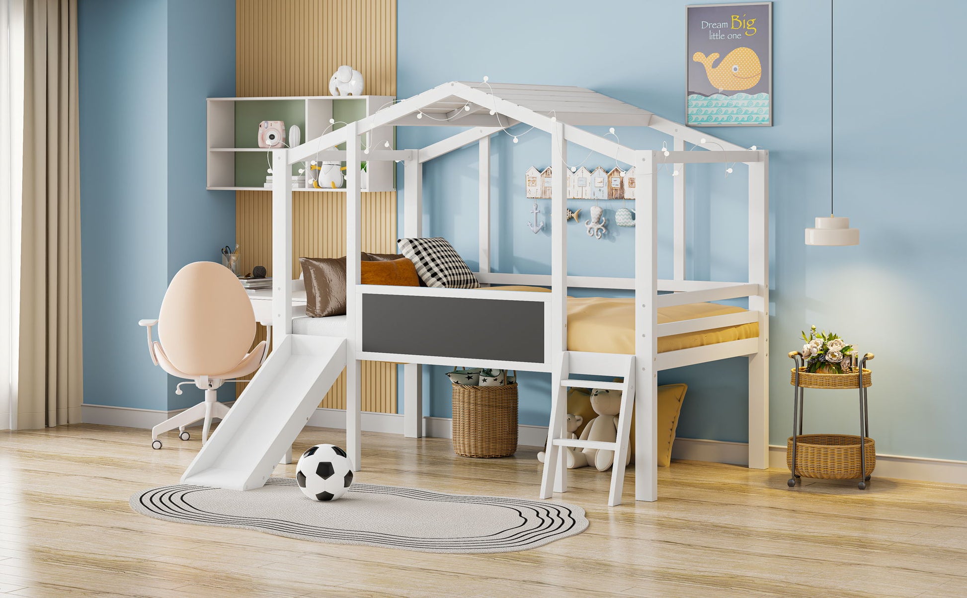 Loft House Bed With Ladder And Slide, With board And Light Strip On The Roof - The Sleep Loft - Online Mattress Showroom NYC