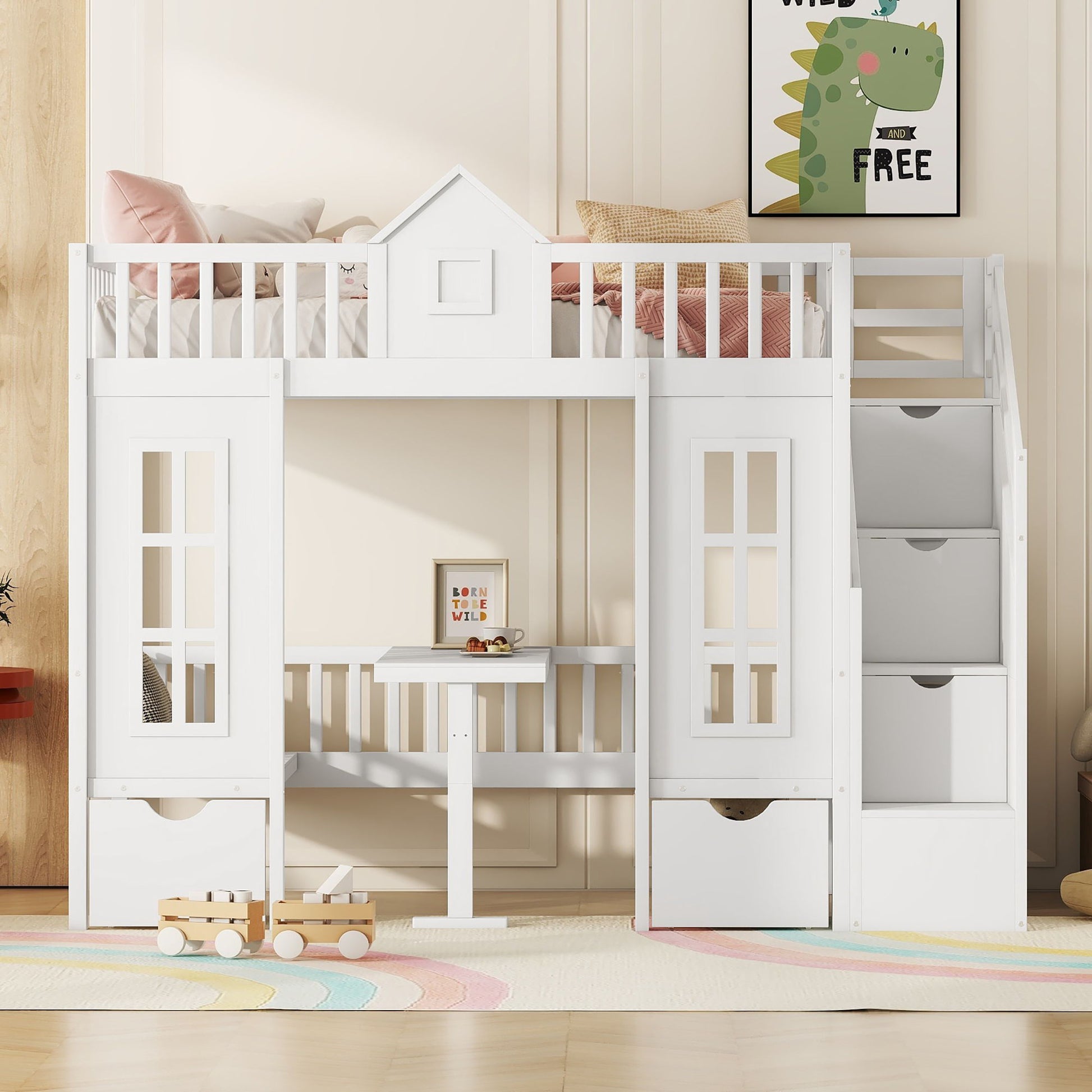 Twin Over Twin Bunk Bed With Changeable Table, Bunk Bed Turn Into Upper Bed And Down Desk - The Sleep Loft - Online Mattress Showroom NYC