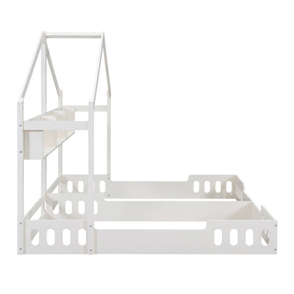 Twin Size Platform Bed With Shared Design, Guardrails, And Built In Shelves - Creamy White - The Sleep Loft - Online Mattress Showroom NYC