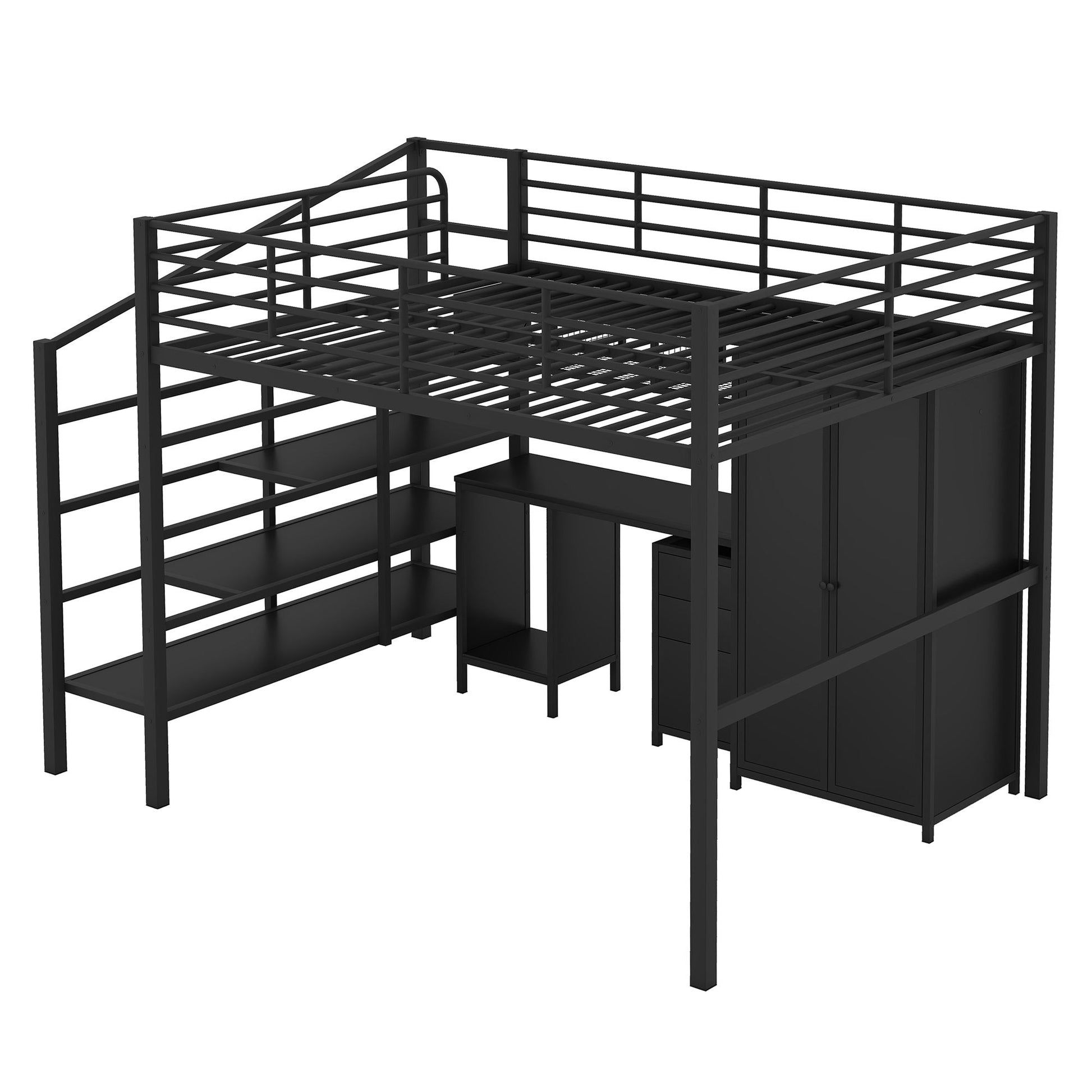 Full Size Loft Bed With Desk Set And Wardrobe - Black - The Sleep Loft - Online Mattress Showroom NYC