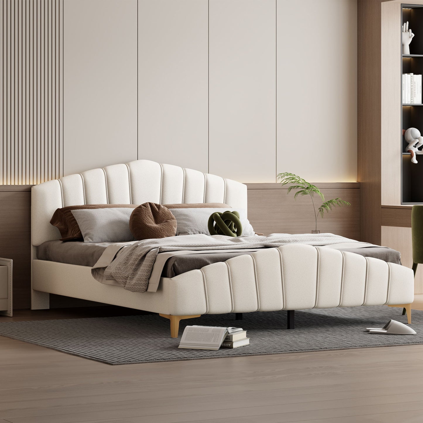 Platform Bed With Thick, Stylish Stripe Decorated Bedboard And Elegant Leg - The Sleep Loft - Online Mattress Showroom NYC