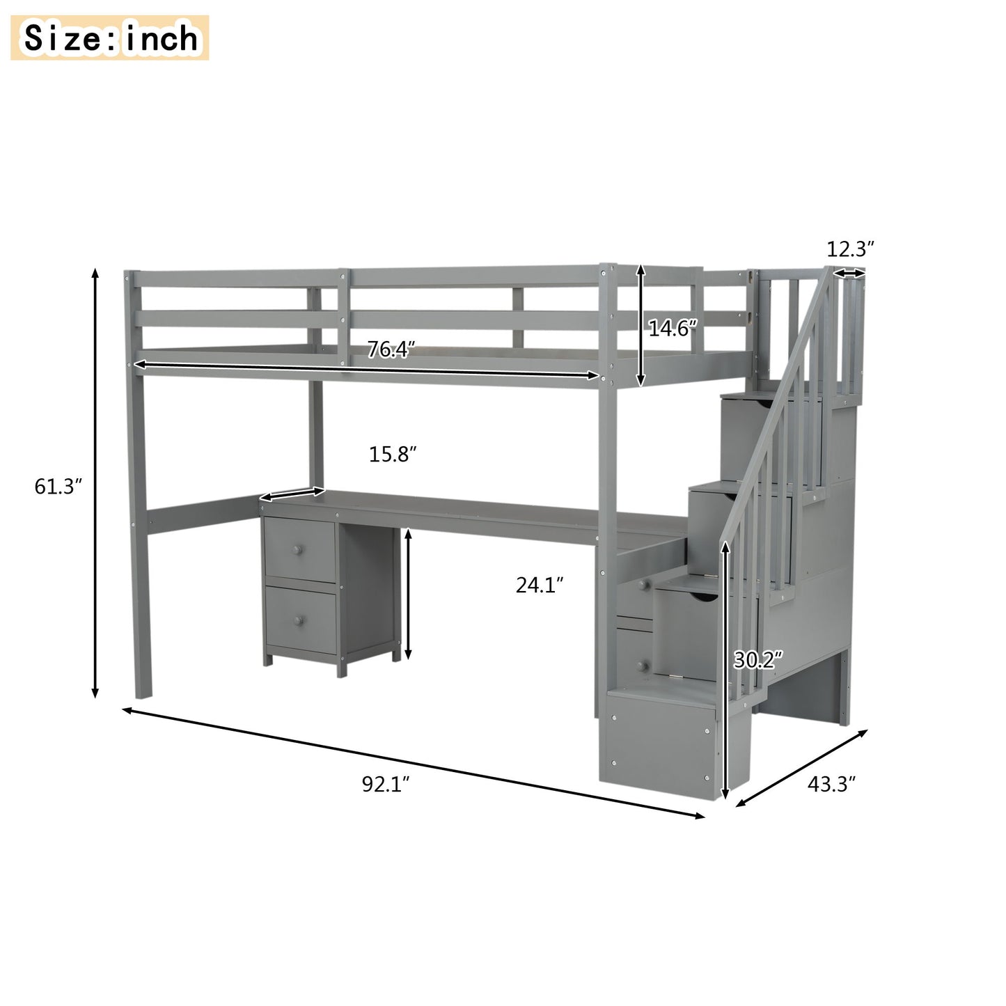 Loft Bed Frame With Built In Desk And Double Storage Drawers - The Sleep Loft - Online Mattress Showroom NYC