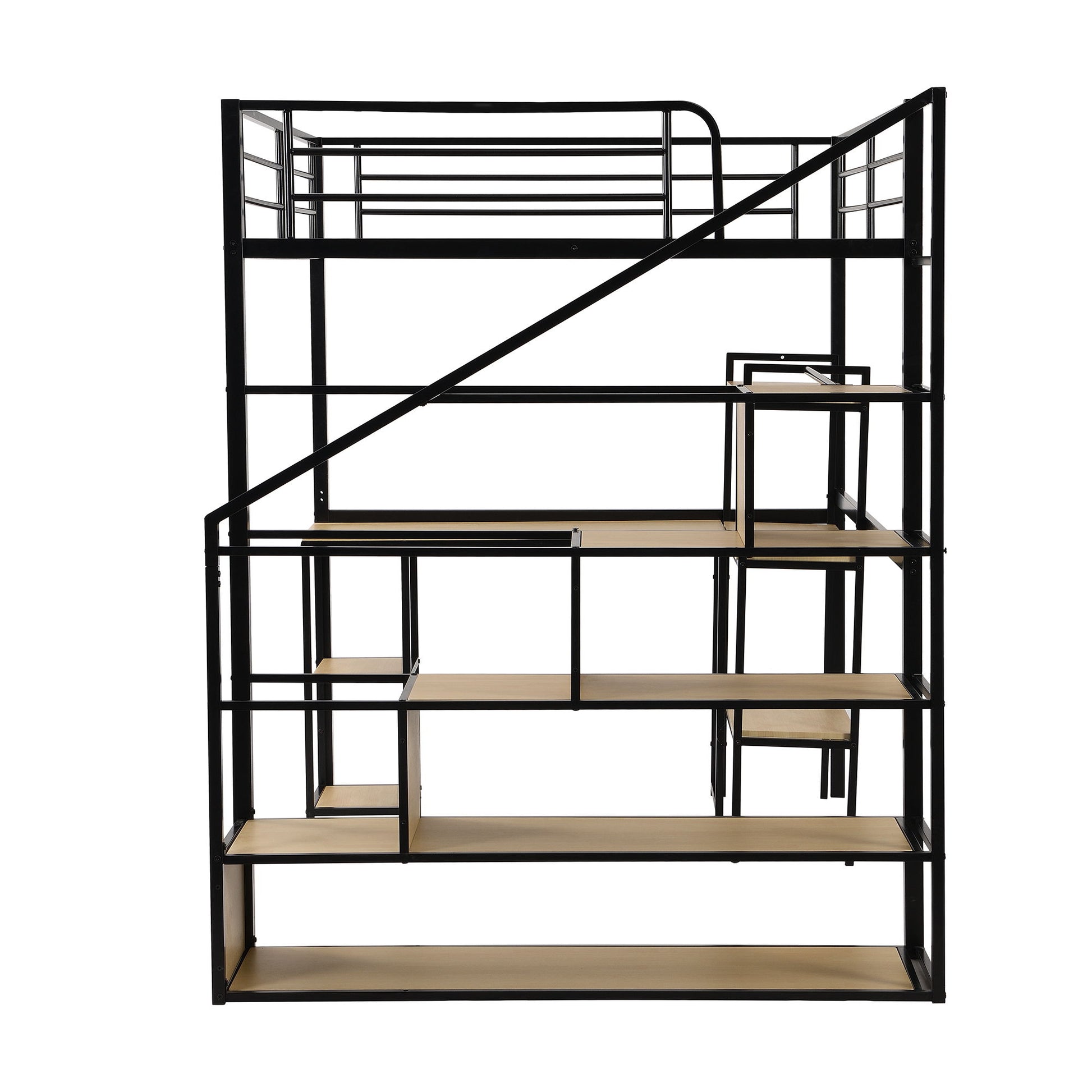 Full Size Loft Bed With Staircase, Built In Desk And Shelves And Sleeping Surface - Black - The Sleep Loft - Online Mattress Showroom NYC