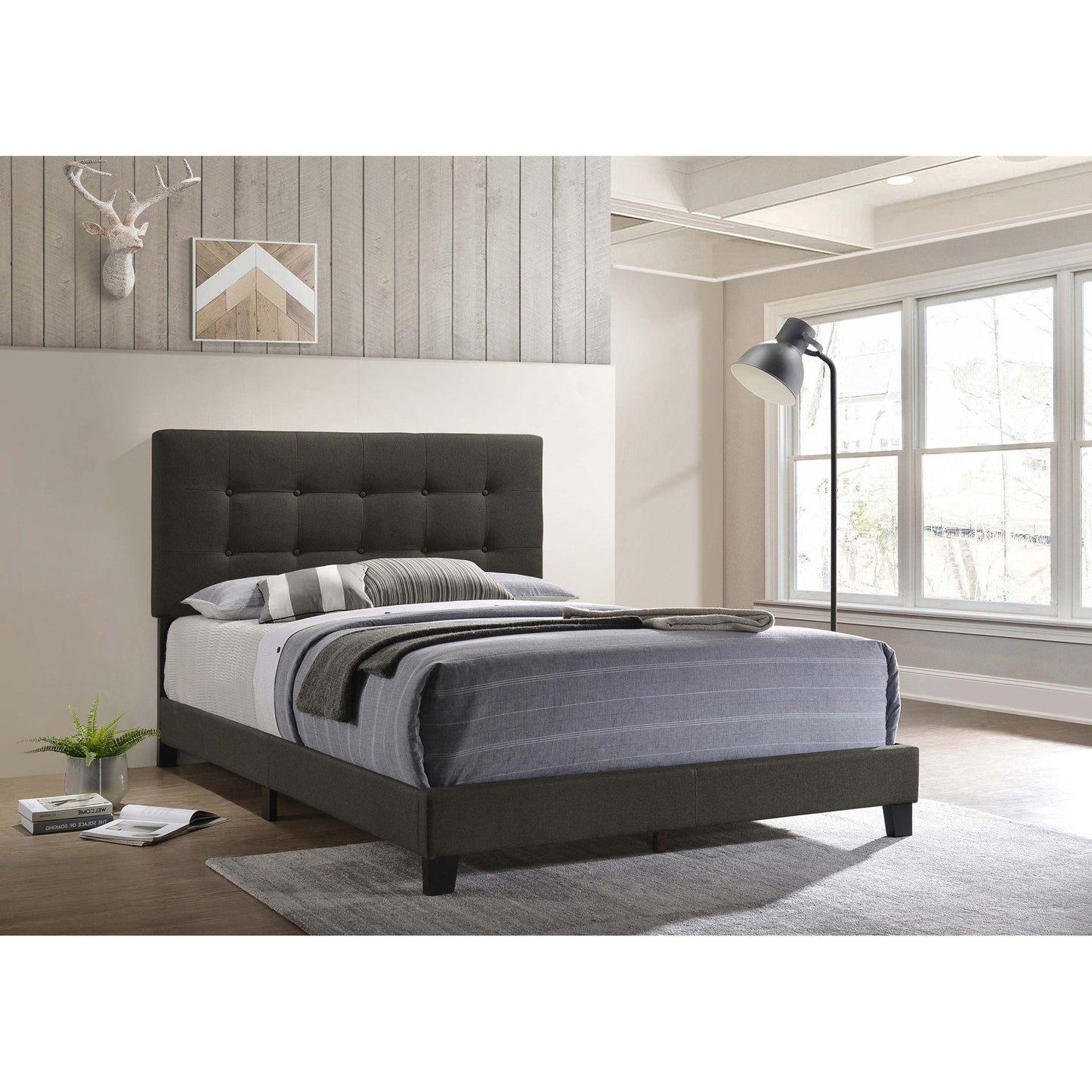 Tufted Full Panel Bed With Button Tufted Headboard, Platform Design - Charcoal - The Sleep Loft - Online Mattress Showroom NYC