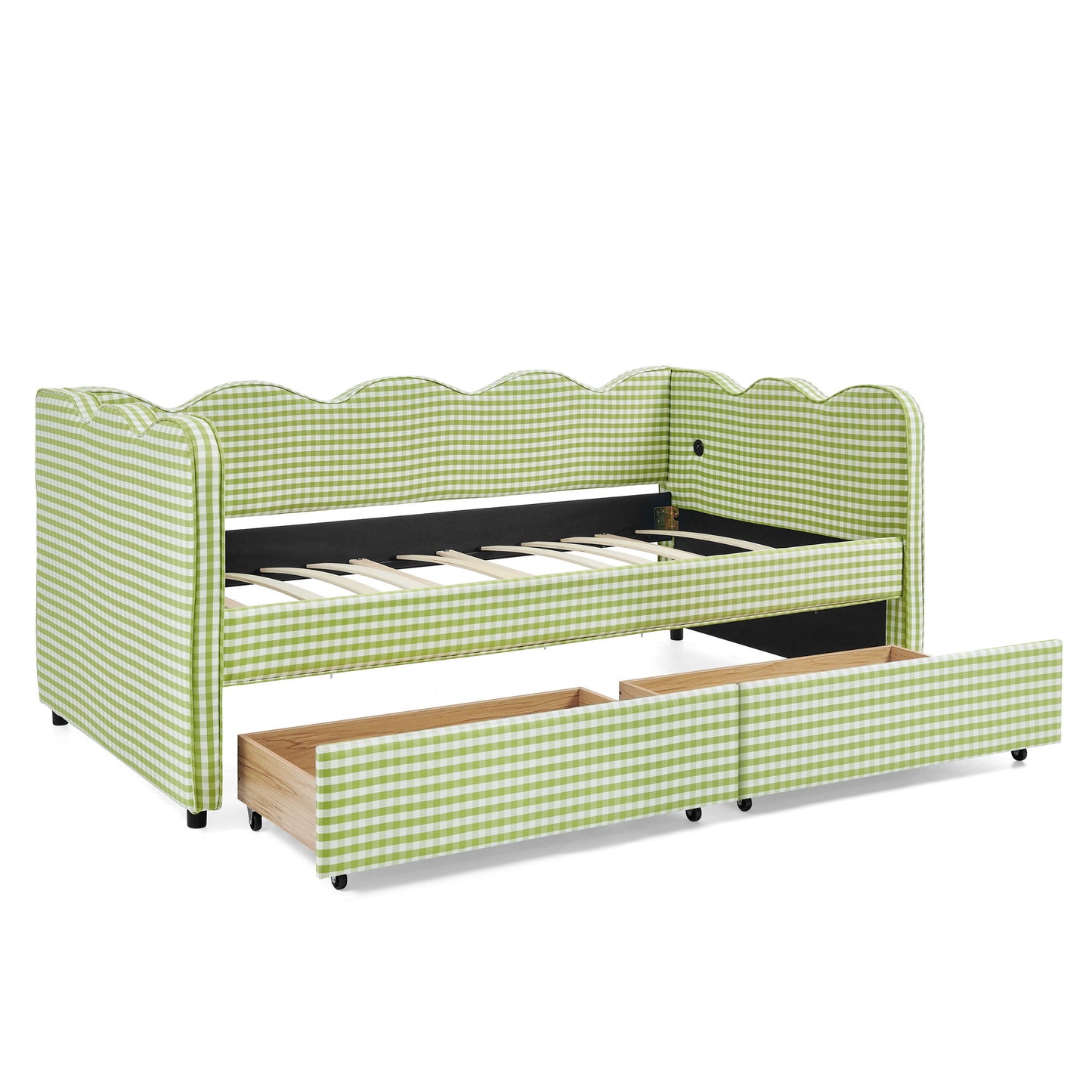 Gingham Daybed With USB Charging Port, Wave-Shaped Design - The Sleep Loft - Online Mattress Showroom NYC
