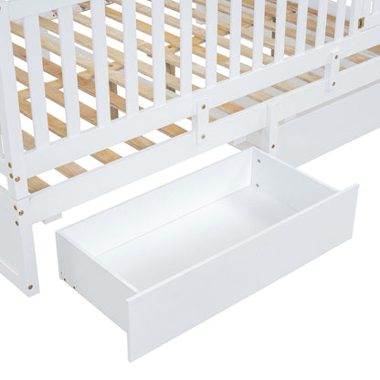 Daybed With Fence Guardrails And 2 Drawers, Split Into Independent Floor Bed & Daybed - The Sleep Loft - Online Mattress Showroom NYC
