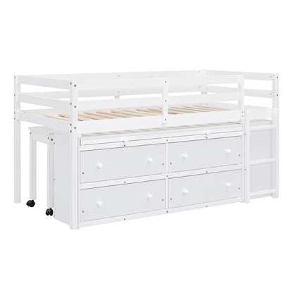 Loft Bed With Retractable Writing Desk And 4 Drawers, With Lateral Portable Desk And Shelves - The Sleep Loft - Online Mattress Showroom NYC