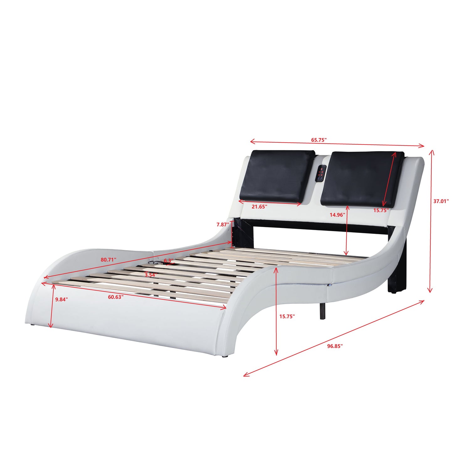 Upholstered Platform Bed Frame With LED Lighting, Bluetooth Connection To Play Music Control, Backrest Vibration Massage, Curve Design, Wood Slat Support, Exhibited Speakers - The Sleep Loft - Online Mattress Showroom NYC