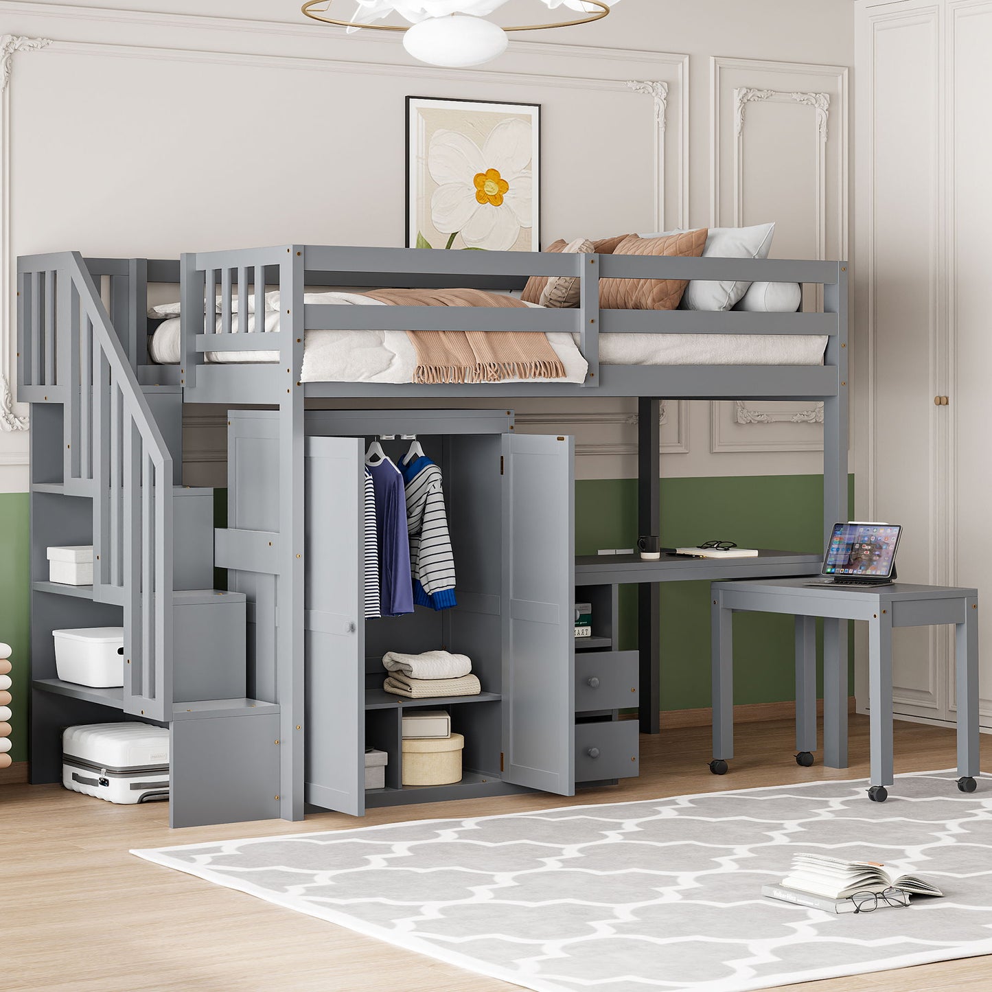 Loft Bed With Stairs, Bookshelf, Drawers, Desk & Wardrobe, Space Saving Multifunctional Furniture - The Sleep Loft - Online Mattress Showroom NYC