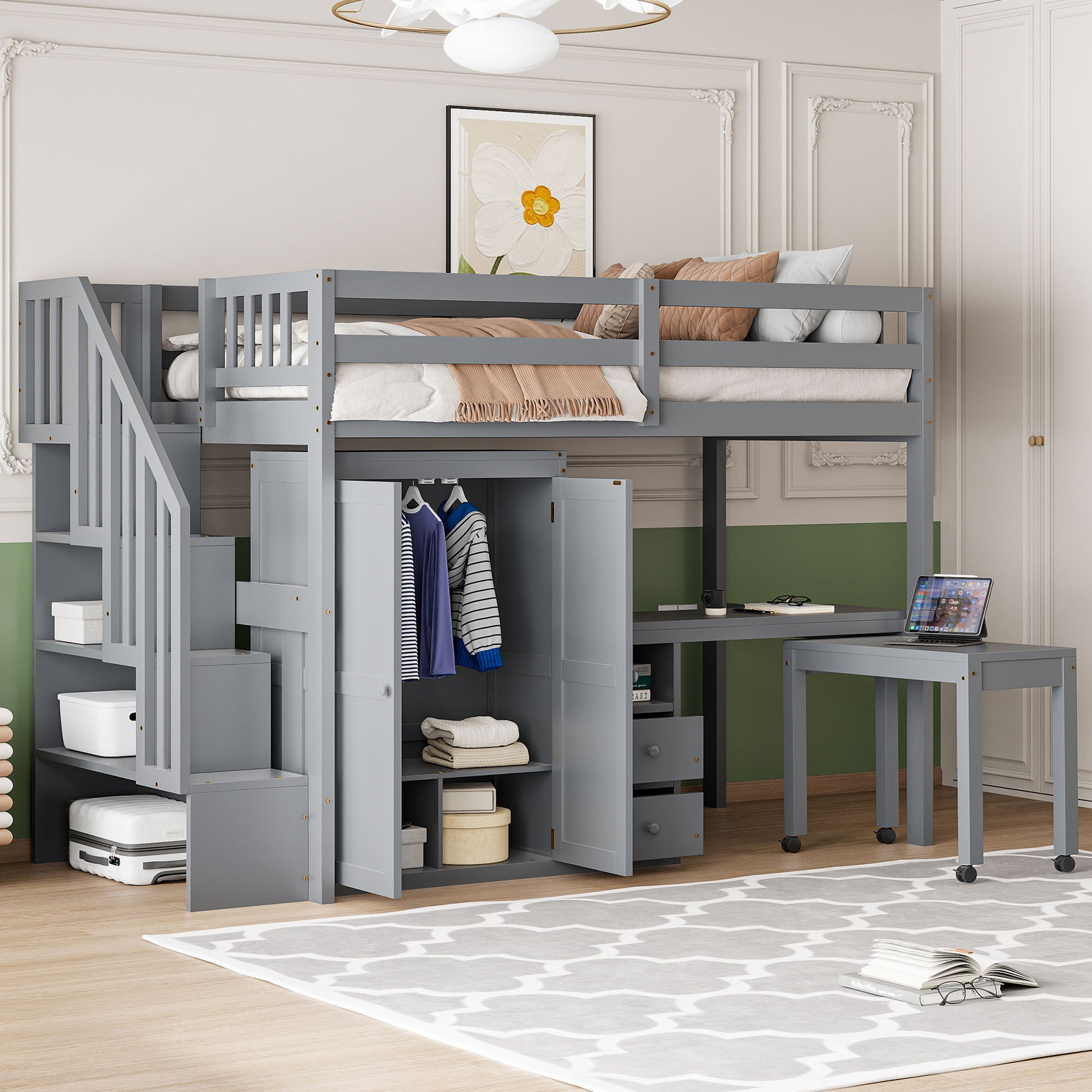 Loft Bed With Stairs, Bookshelf, Drawers, Desk & Wardrobe, Space Saving Multifunctional Furniture - The Sleep Loft - Online Mattress Showroom NYC