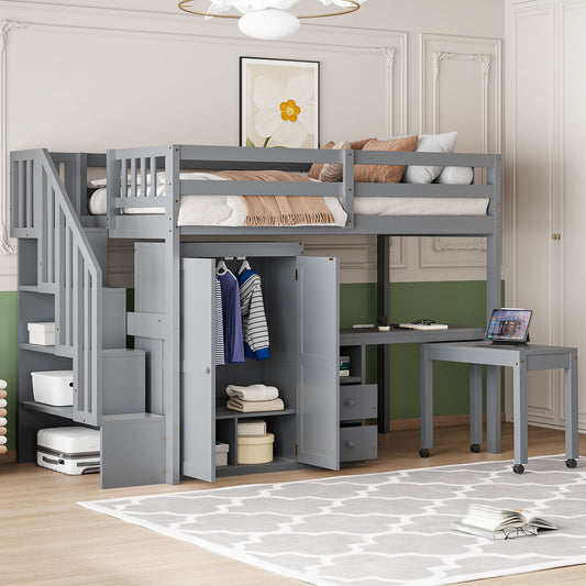 Loft Bed With Stairs, Bookshelf, Drawers, Desk & Wardrobe, Space Saving Multifunctional Furniture - The Sleep Loft - Online Mattress Showroom NYC