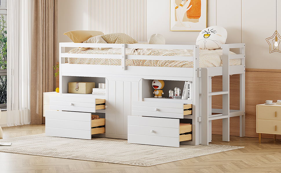 Loft Bed With 4 Drawers, Underneath Cabinet And Shelves - The Sleep Loft - Online Mattress Showroom NYC