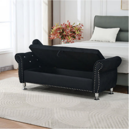Storage Bench With Crystal Buttons And 1 Pillow For Bedroom - The Sleep Loft - Online Mattress Showroom NYC