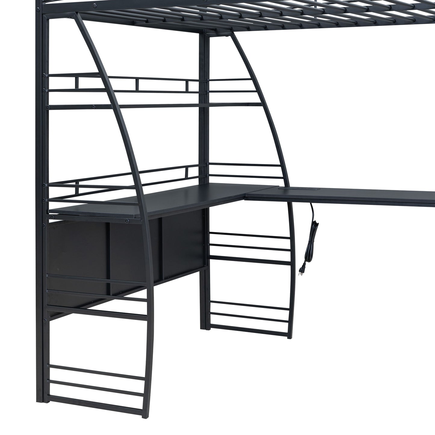 Loft Bed With 4 Layers Of Shelves And L-Shaped Desk, Stylish Metal Frame Bed With A Set Of Sockets, USB Ports And And Wireless Charging - The Sleep Loft - Online Mattress Showroom NYC