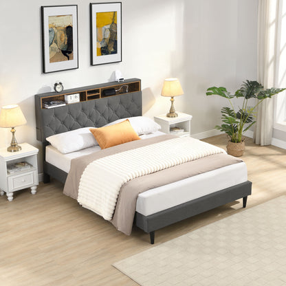 Modern Upholstered Platform Bed Frame With Button Tufted Headboard And USB Ports - The Sleep Loft - Online Mattress Showroom NYC