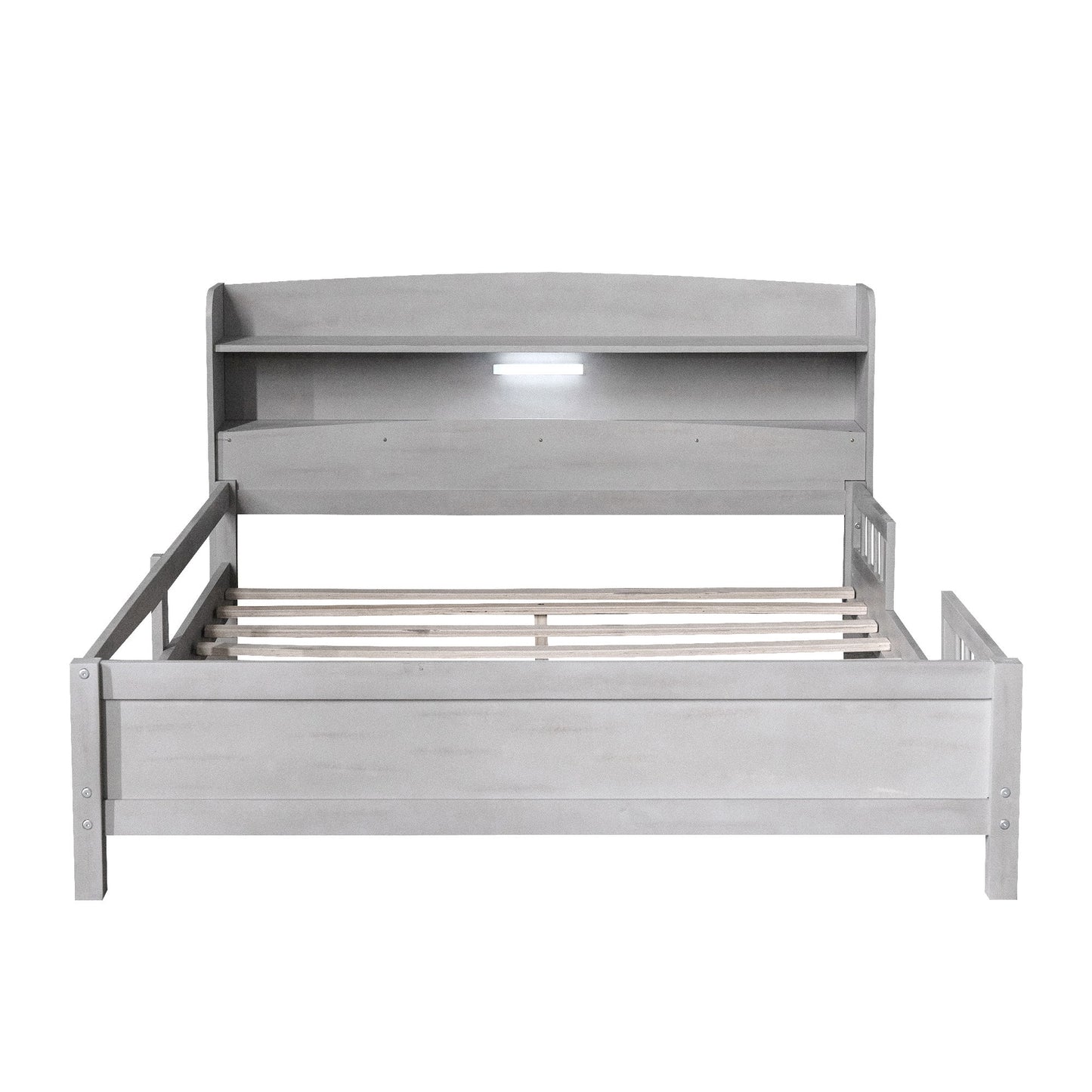 Wood Platform Bed With Built In LED Light, Storage Headboard And Guardrail - The Sleep Loft - Online Mattress Showroom NYC