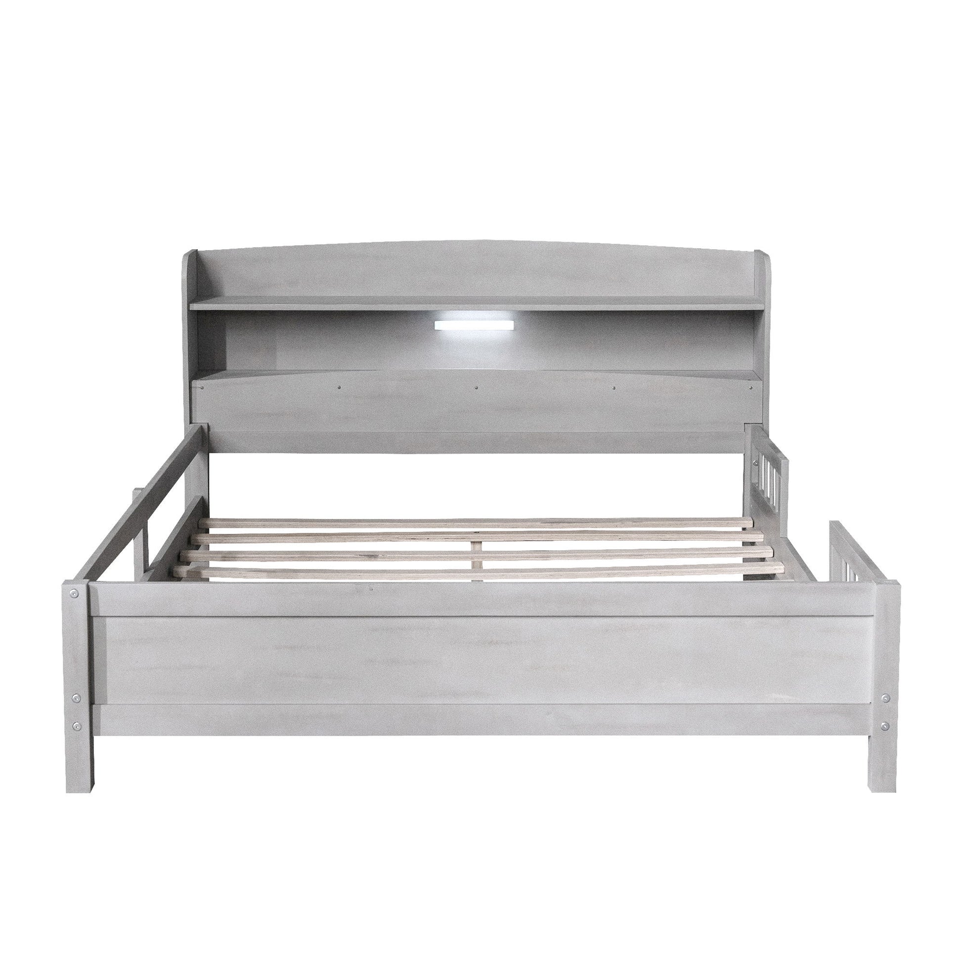 Wood Platform Bed With Built In LED Light, Storage Headboard And Guardrail - The Sleep Loft - Online Mattress Showroom NYC