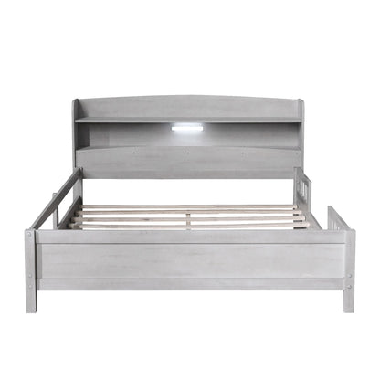 Wood Platform Bed With Built In LED Light, Storage Headboard And Guardrail - The Sleep Loft - Online Mattress Showroom NYC