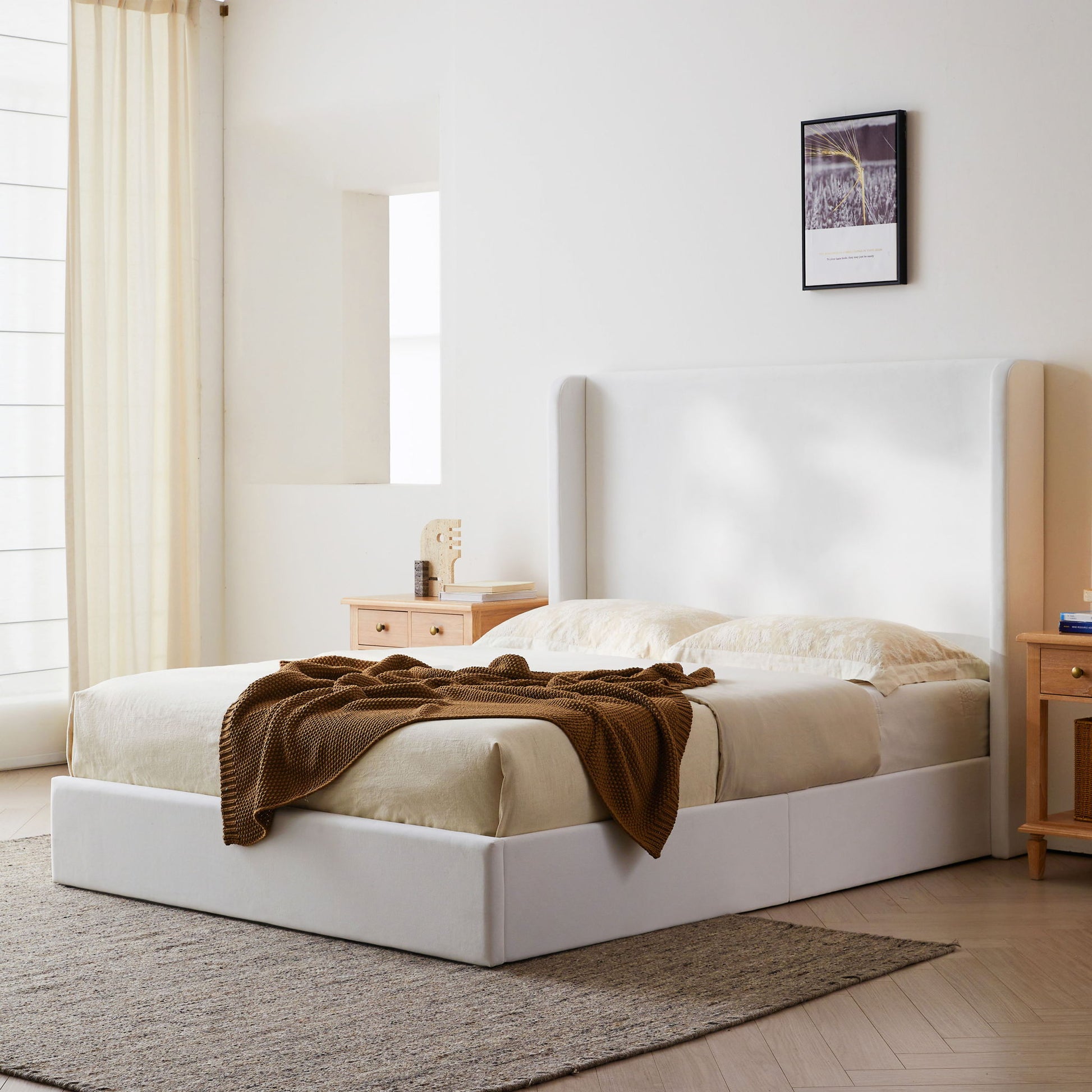 Carmen - King Size Upholstered Wingback Bed - White - The Sleep Loft - Online Mattress Showroom NYC