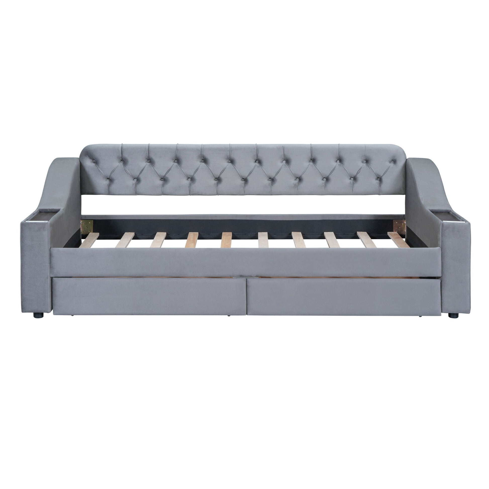 Upholstered Daybed With Storage Armrests And USB Port - The Sleep Loft - Online Mattress Showroom NYC