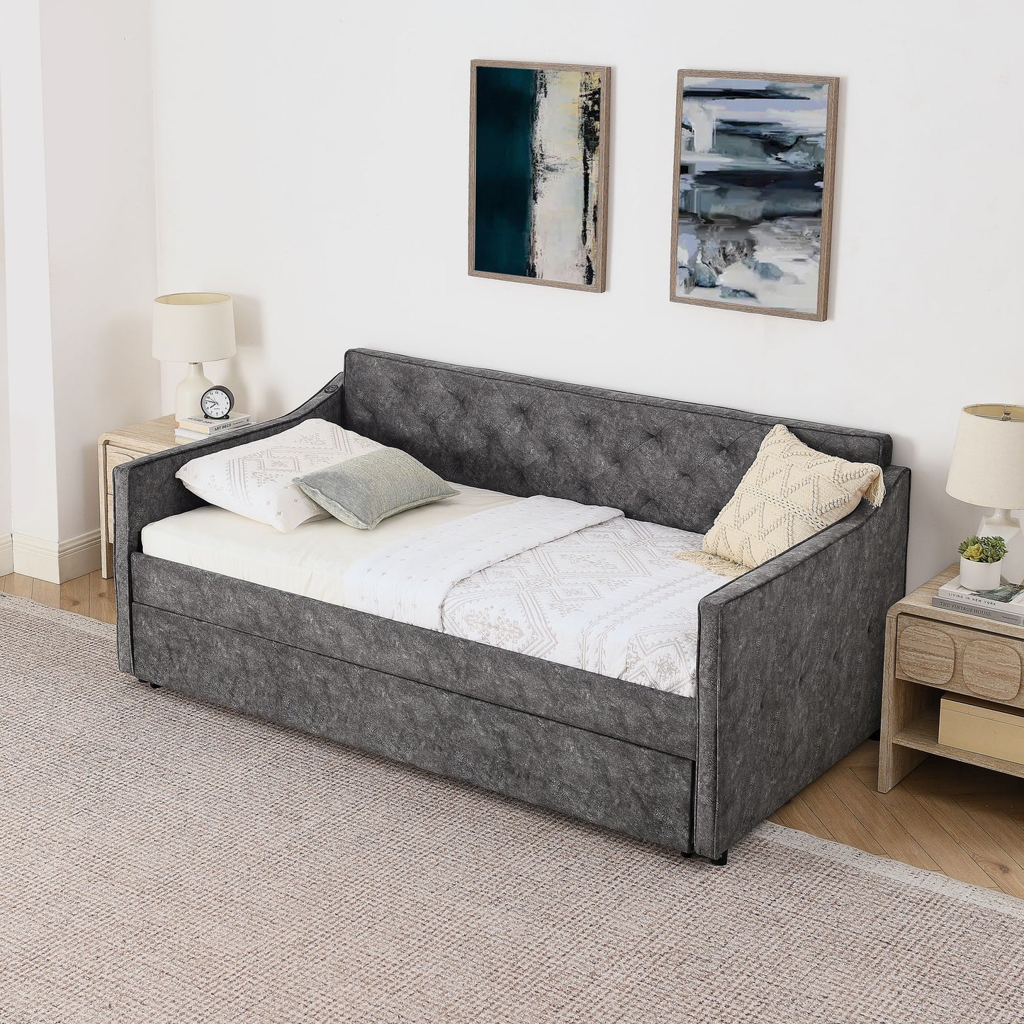 Daybed With Pop Up Trundle And USB Charging Armrest - The Sleep Loft - Online Mattress Showroom NYC