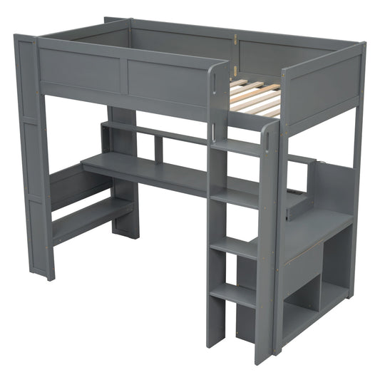 Gaming Loft Bed With Desk, Multi Storage Shelves, LED And Charging Station - The Sleep Loft - Online Mattress Showroom NYC
