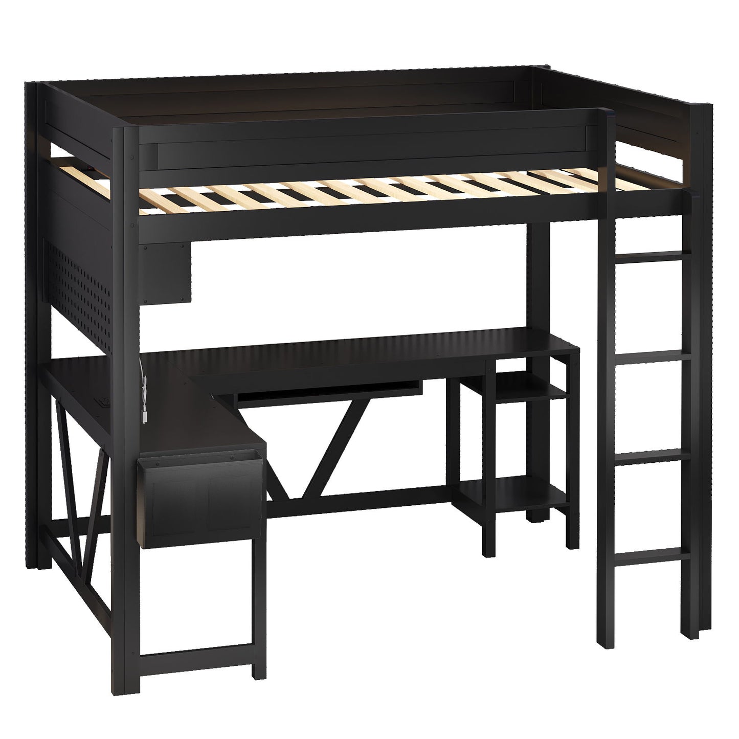 Gaming Loft Bed With Desk, Storage Shelves, LED And Charging Station - The Sleep Loft - Online Mattress Showroom NYC