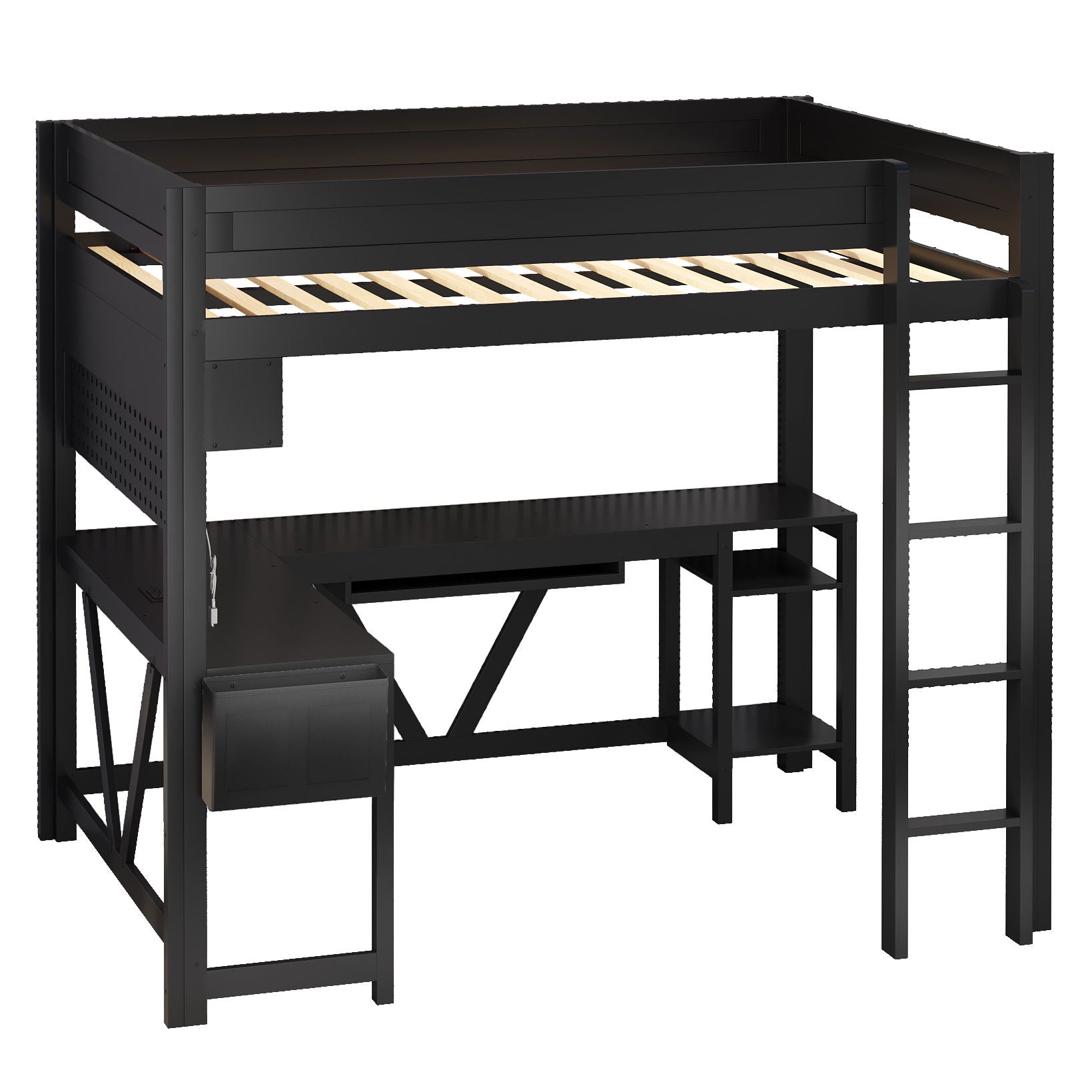 Gaming Loft Bed With Desk, Storage Shelves, LED And Charging Station - The Sleep Loft - Online Mattress Showroom NYC
