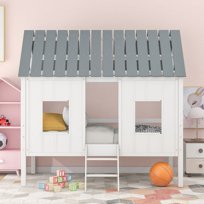 Twin Size Low Loft House Bed With Roof And 2 Front Windows - White - The Sleep Loft - Online Mattress Showroom NYC