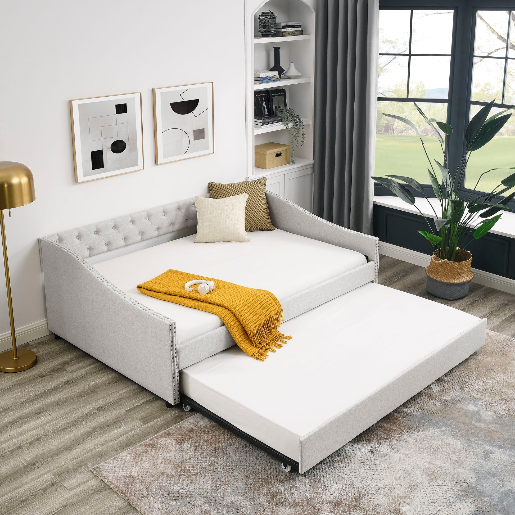 Upholstered Tufted Daybed With Drawers, Waved Arms - The Sleep Loft - Online Mattress Showroom NYC