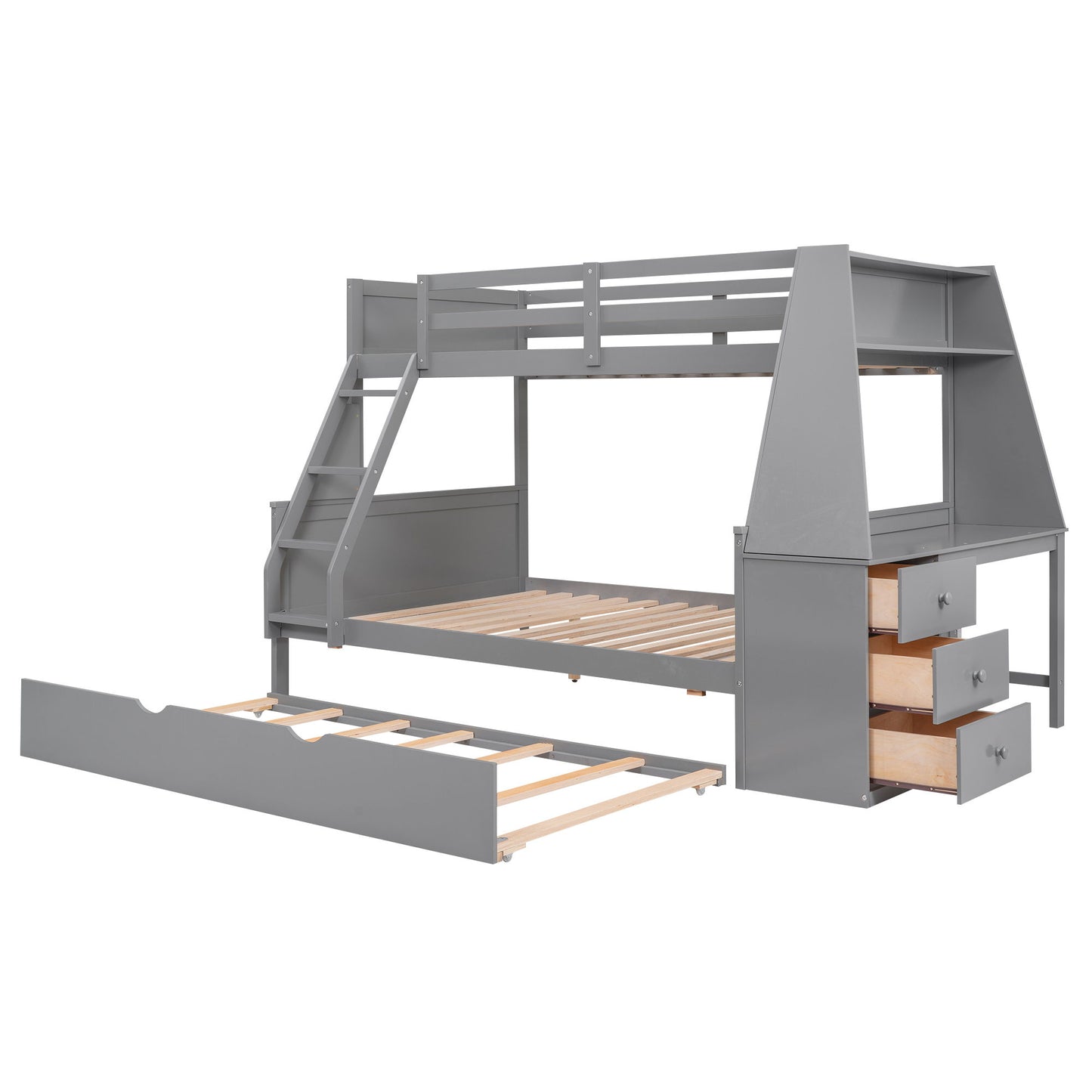 Bunk Bed With Trundle And Built In Desk, 3 Storage Drawers And Shelf - The Sleep Loft - Online Mattress Showroom NYC