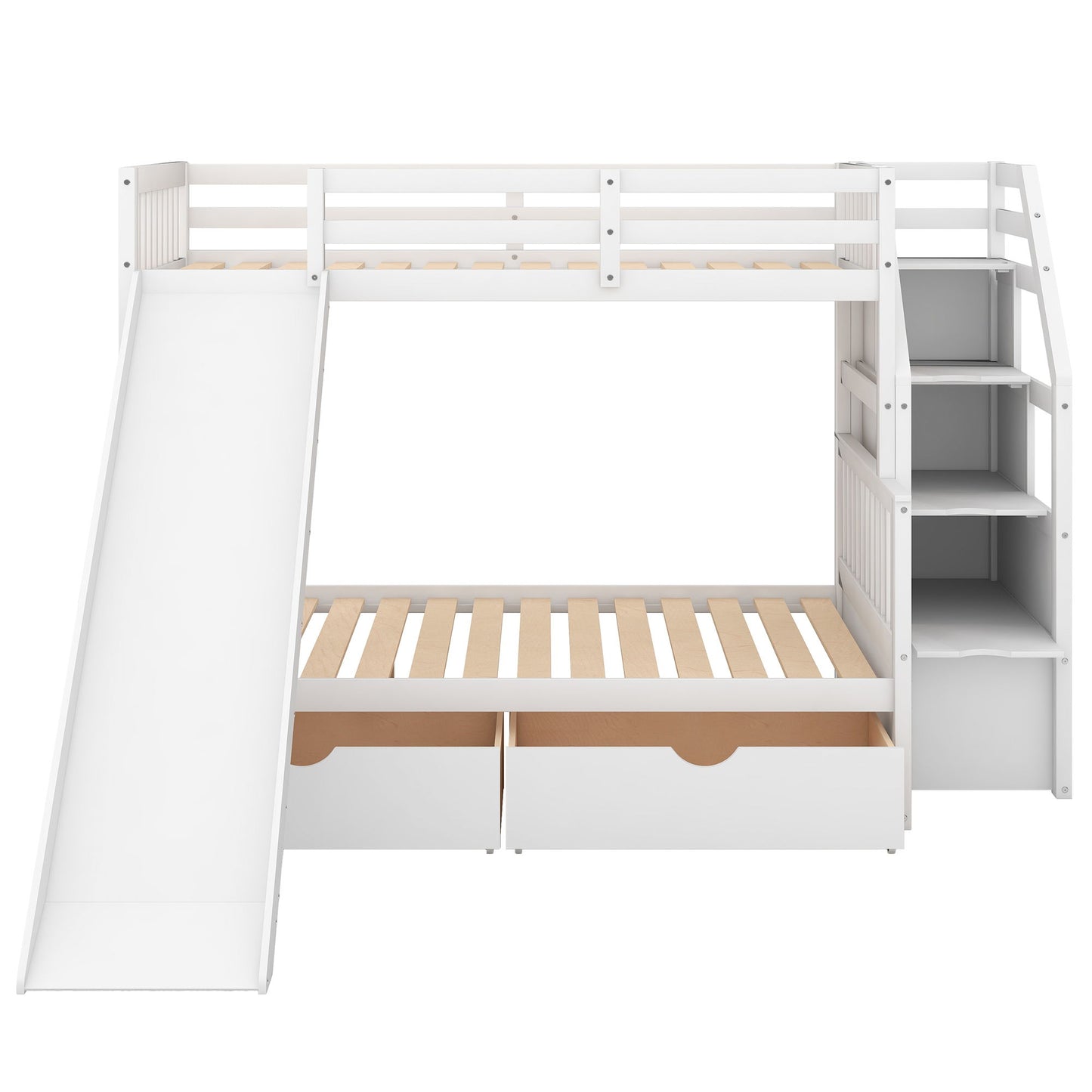 Bunk Bed With Storage Staircase, Slide, Desk, Drawers, And Shelves - The Sleep Loft - Online Mattress Showroom NYC