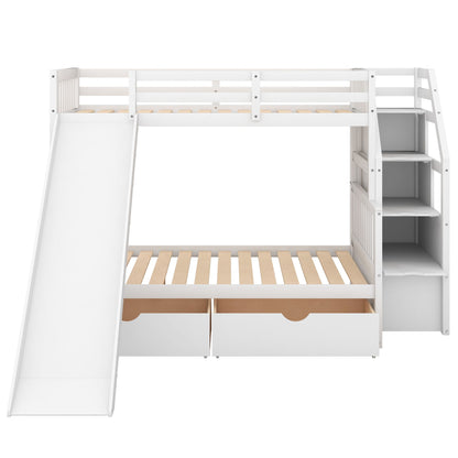 Bunk Bed With Storage Staircase, Slide, Desk, Drawers, And Shelves - The Sleep Loft - Online Mattress Showroom NYC